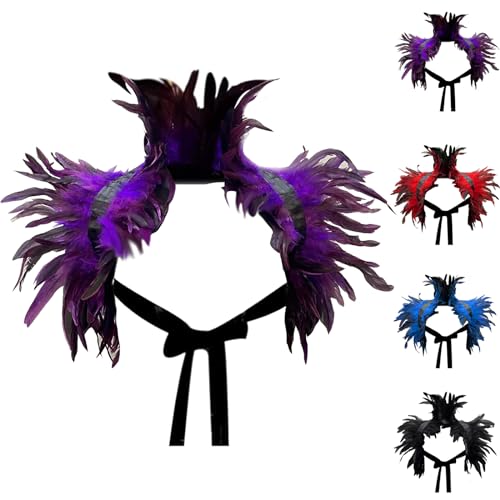 LUKIUP Violet Gothique Plumes Cape Poncho, Violet Châle en Plumes, Victorien Gothique Plume Femme Homme Châle en Plumes, pour Les Fournitures de Cosplay de fête d'halloween