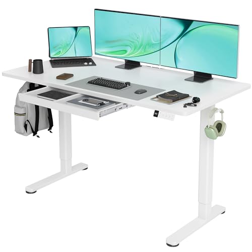 Image of Claiks Electric Standing Desk with Drawers, 55x24 Inch White