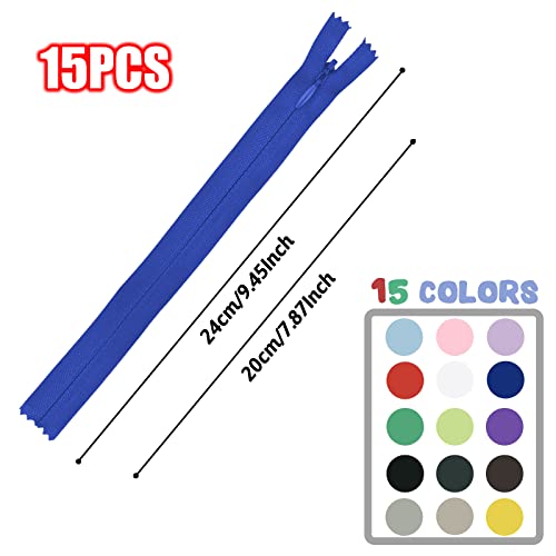 Image of Invisible Zipper, DOITEM 15pcs 20cm /8 Inch Invisible Multicolor Nylon Coil Zippers for Sewing and Crafts 15 Colors