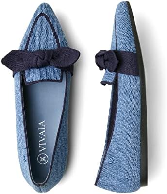 VIVAIA Michelle Women's Casual Loafer Flats Slip on Washable Elegant Pointed-Toe Silhouette lace-up Bow Shoes with Soft Knit Upper Perfect for Travel, Dating and All Daily Commute Denim Blue