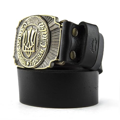 Leather belt with handmade Ukrainian trident solid brass buckle "Glory to Ukraine! Glory to the heroes! "4