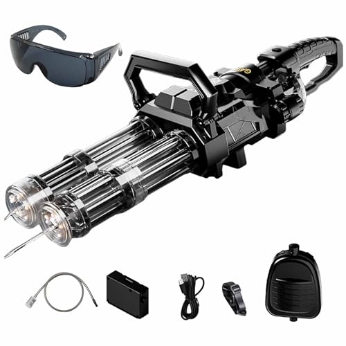 AXFSHJD Faire du Pistolet à Eau de l'attaquant, Pistolet à Eau électrique Gatling Double Baril pour Adultes, Aquarelle à Grande capacité avec la lumière rotative et LED, Vient Les Sacs à Dos Black
