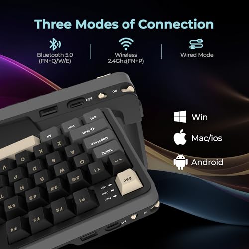 Image of Rosewill Neon S96 Wireless Mechanical Gaming Keyboard, 98-Key Layout w /Volume Knob, Bluetooth / 2.4GHz / USB-C, Hot-Swappable Blue Switches, RGB Backlit, 3750mAh Battery, Windows & macOS, Black