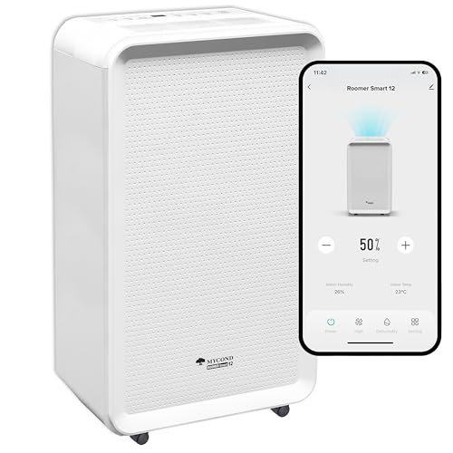 Dehumidifier for home - MYCOND Roomer 12L/Day smart dehumidifier, Quiet Operation ≤36dB, Wi-Fi Smart Control, 2L Water Tank, Ideal for Home, Bedroom & Basement