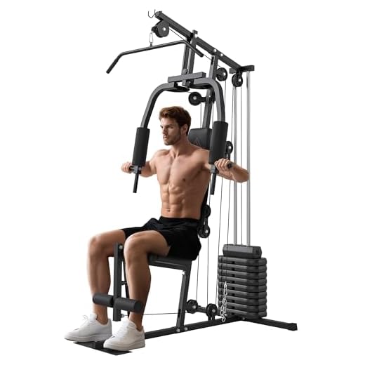 HOMCOM Multiestación Máquina de Musculación con Estribo para Piernas Placas de Peso de 45 kg Carga MAX. 110 kg para Entrenamiento Fitness en Hogar Gimnasio 135x103x200 cm Negro