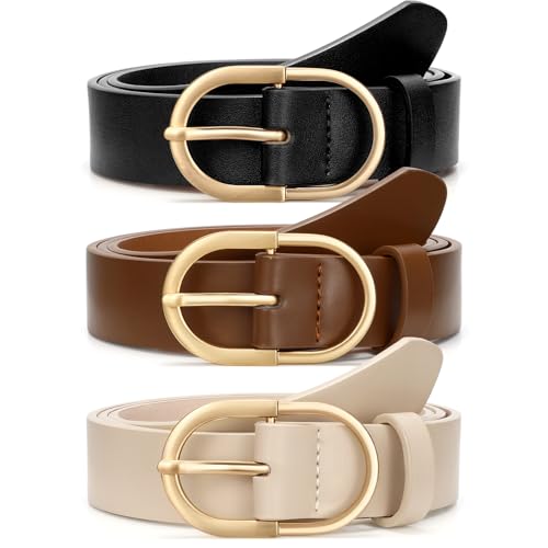 Image of VONMELLI 3 Pack Women's Belts for Jeans Pants Fashion Gold Buckle Ladies Dress Belt