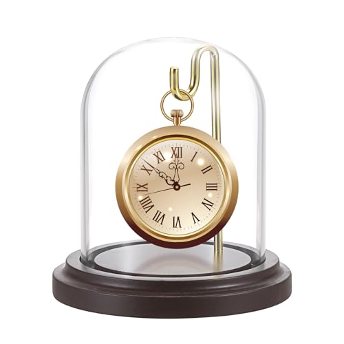 JUXYES Clear Watch Glass Display Dome Cloche With Hook, Dome Cloche with Hook with Wooden Base, Transparent Dome Cloche Bell Terrarium Jar Glass Cloche Bell Jar Display for Watch Ornaments