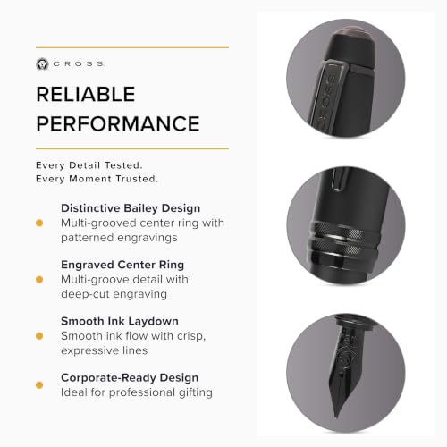 Image of Cross Bailey Matte Black Refillable Fountain Pen - Medium Point, Black Ink, Presented in a Premium Gift Box