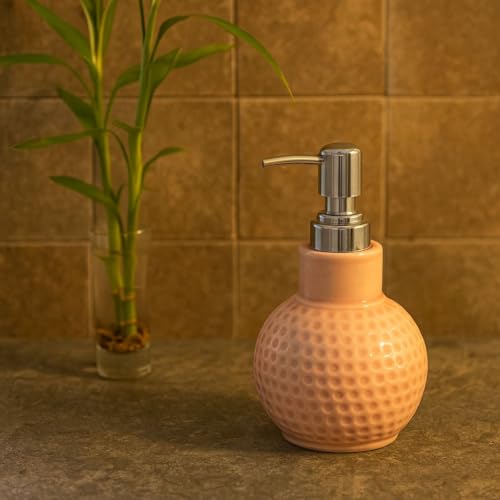 Image of Ceramic Soap Dispenser 330ml (Set of 1) | Pink Ball Design | Refillable Liquid Soap, Hand Wash & Lotion Pump Bottle | Premium Ceramic Bathroom & Kitchen Accessory | Pink