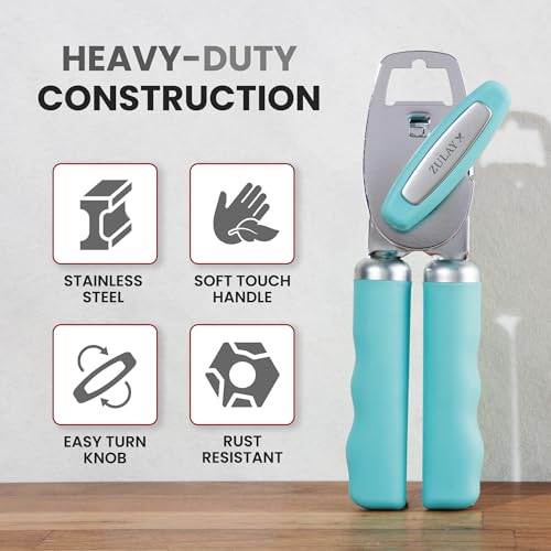 Image of Zulay Kitchen Manual Can Opener Heavy Duty Patented Stainless Steel, Teal