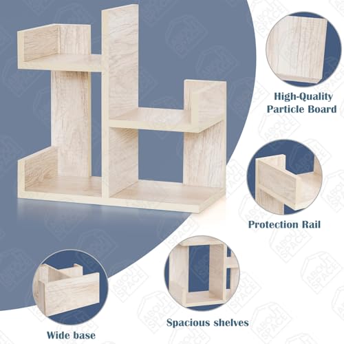 Image of ABOUT SPACE Table Top Bookshelf - Countertop Bookcase with 4 Shelves, DIY Engineered Wood Multipurpose Storage Organizer Table Shelf Book Rack for Home Study Room (L 40 x B 18.5 x H 41 cm - Beige