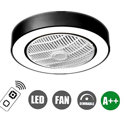 H.W.S Ventilador De Techo con Iluminación Led Luz del Ventilador, Regulable Mando A Distancia, La Velocidad Viento Ajustable, Lámpara Dormitorio Sala Estar 36W Creativo Moderno (Ø55cm),Negro