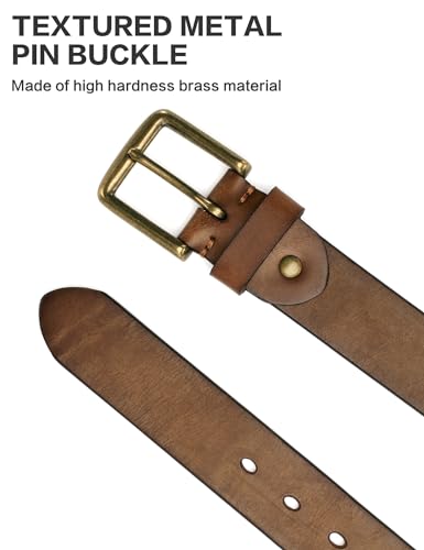 wolksprong Thicken Full Grain Leather Mens Belt Heavy Duty Work Belt High Hardness Buckle Packed In Gift Box (Brown, 40(Fit Pants Size 38)) - Image 4