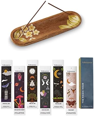Folkulture Incense Sticks – Set of 6 Insenses (120 Sticks) for A Positive Vibe with Incense Holder or Incense Burner Holder, Modern Insence Ash Catcher or Insense Stick Holder for Home Décor