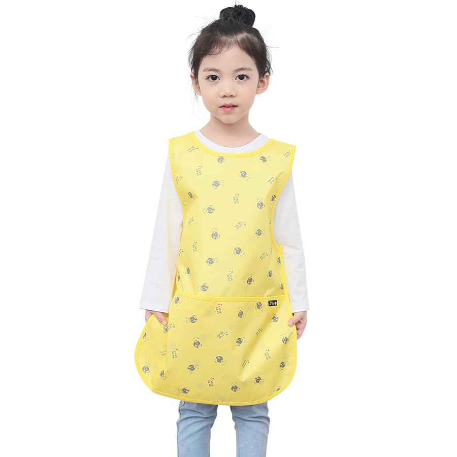 Kids Waterproof Art Tabard | Sleeveless Messy Play Painting Smock for Toddlers | Size S–XL | Kids Artist Apron for School, Daycare, Crafts, Yellow Bear (05-XL) — image 1