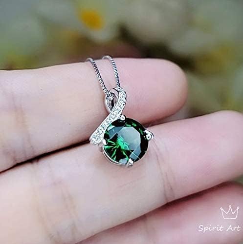 2 CT Emerald Necklace Simple Diamond Bowknot Green Emerald Pendant Sterling Silver White Gold plated Minimalist Created Green Gemstone - Image 3