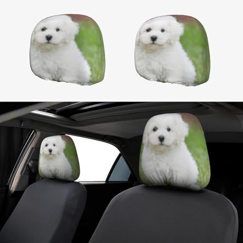 ASFgda Lot de 2 housses d'appui-tête de voiture avec imprimé bichon frisé, réutilisables et flexibles, housses universelles anti-salissures