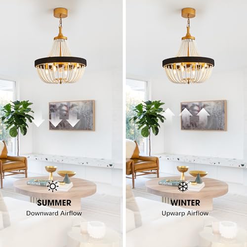 LVYEAYOU 20“ Rustic Beaded Chandelier Ceiling Fan with Lights, Remote & App Control, 6 Speed, 8-Lights Boho Fandelier, for Bedroom, Dining Room (Luxury Gold) by LVYEAYOU - Used condition - Image 5