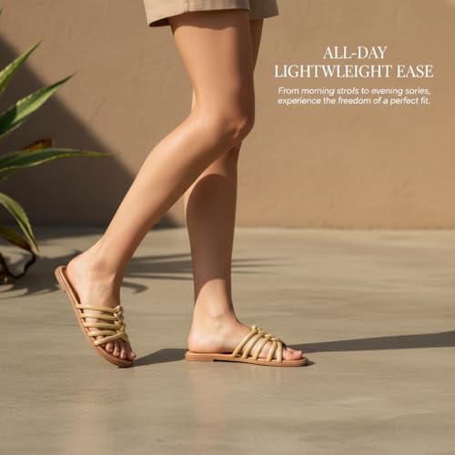Image of Ruiee Wide Width Sandals for Women, Summer Flat Slides Casual Braided Wide Feet Sandal Comfort Slip on Sandals Open Toe Beach Shoes for Women.