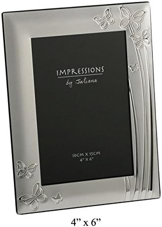 2 Tone Silver Plated Butterfly Design 4" X 6" Picture Photo Frame - Silver
