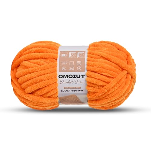 Image of Orange Chunky Chenille Yarn for Crocheting, Soft Baby Blanket Yarn, Chunky Knit Blanket Crochet Yarn, #7 Super Bulky, 3.5 oz /54.6 yds Fluffy Velvet Amigurumi Yarn