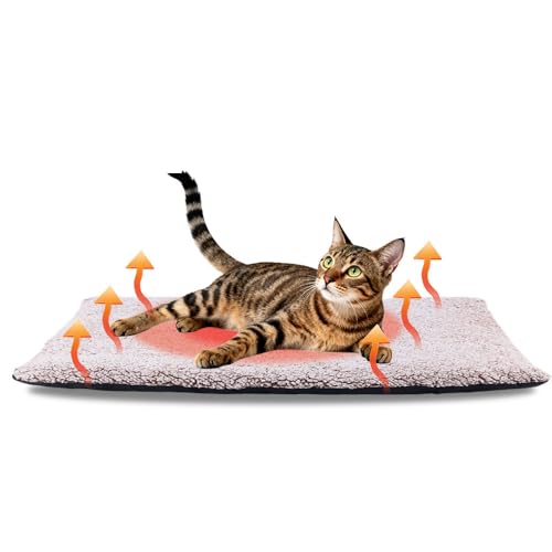 AIO Heated Cat Bed Self Warming Pet Bed Heating Mat Advanced Extra Warm Thermal Pet Pad for Outdoor Pets with Removable Cover Washable Non Electric Self Warming Cat Bed Brown15.75 * 19.7"