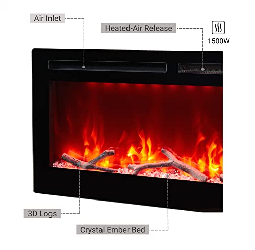 72 Inch Recessed And Wall Mounted Electric Fireplace, Fireplace Heater, Touch Screen, Remote Control With Timer, Adjustable Flame Color And Temperature 72"X18"X4.3" #TOP3