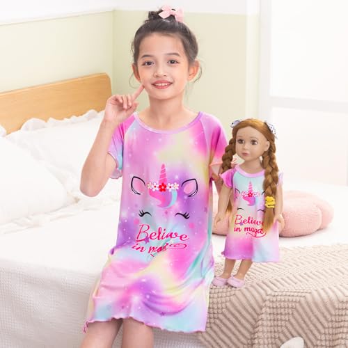 ICOSY Girls Nightgowns Matching Doll & Girls Pajamas Clothes Sleepwear for American 18" Girl Doll3