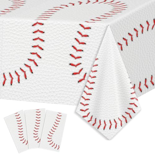 Image of 3pcs Baseball Tablecloths Baseball Birthday Party Supplies Tablecloth | Disposable Plastic Table Cloths Rectangle Waterproof Table Cover for Baseball Sports Theme Party Decorations