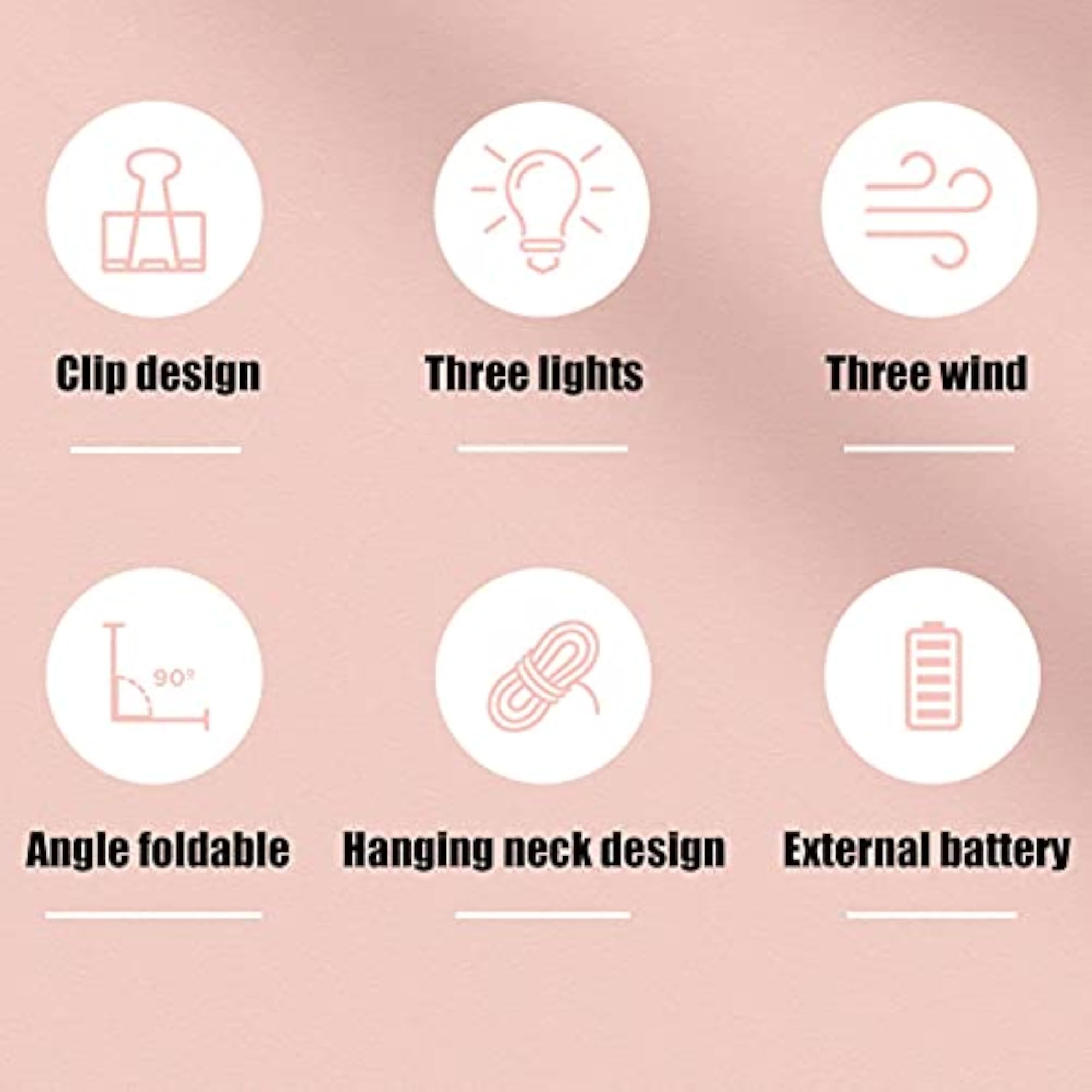 Mini Rechargeable Clip Fan with 3 Gears Wind Speed, Pink