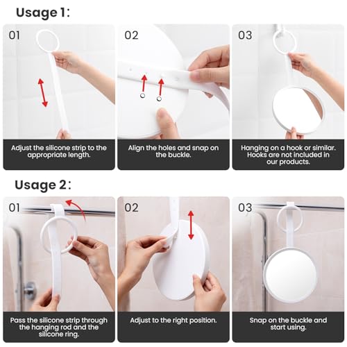 Image of TAILI Shower Mirror Fogless for Shaving, Silicone Fog Free Hanging Mirror for Travel Camping, Shower Accessories, Bathroom Accessories,Shatterproof - Gifts for Men, Women,White