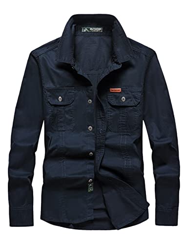 Kinkia Men's Slim-Fit Long Sleeve Work Shirt Lightweight Cotton Cargo Jacket with Pocket2