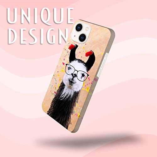 Glisten - Iphone 14 Case, Iphone 14 Designer Case [6.1"] - Watercolour Llama Design Printed Slim Plastic Hard Snap On Protective Designer Back Phone Case/Cover For Iphone 14 Only. White #TOP5