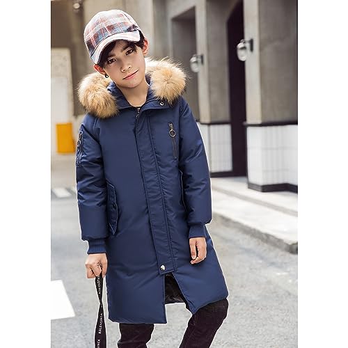 Boys' Mid Length Down Jacket Kids Thermal Winter Hooded Parka Coat Age 3-14 Years 5