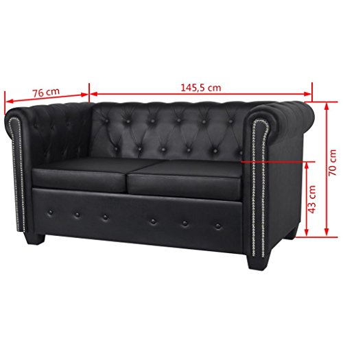 Gecheer Chesterfield Sofa 2-Sitzer und 3-Sitzer Loungesofa Polstersofa Lounge Couch Sofagarnitur Vintage Couch Bürosofa Polstermöbel Stilsofa Couchgarnitur Polstersofa Kunstledersofa KunstlederSchwarz – Bild 3
