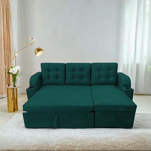 Image of Casaliving Grance RHS 4 Seater Corner Sofa Cum Bed for Living Room (Pine Fabric) Premium Fabric Sofa