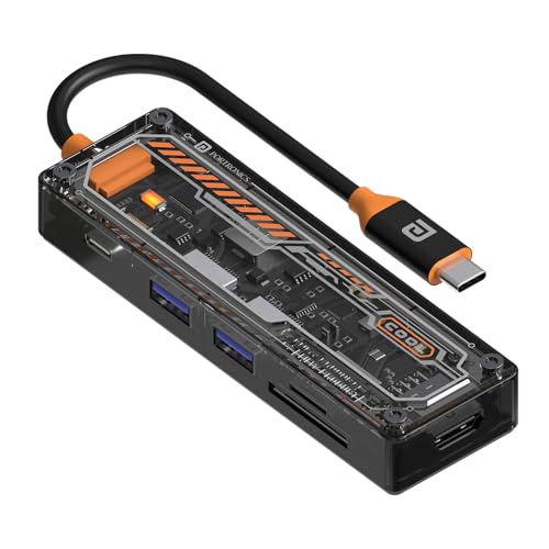 Image of Portronics MPort View Two 6-in-1 USB Type-C Hub Dock,100 W Type-C PD&Data, USB 3.0 SuperSpeed, USB 2.0,SD and Micro SD, 4K HDMI,Transparent Case for Laptop, PC & More(Black)