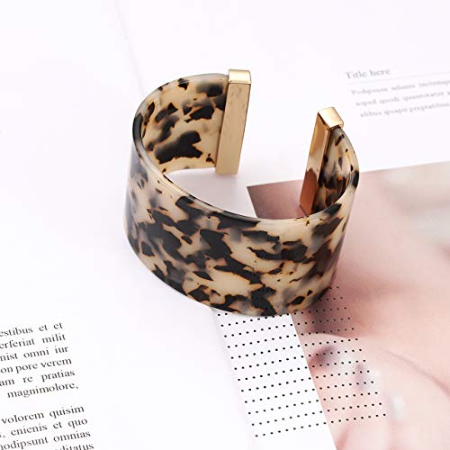 FAERLIIRY Wide Cuff Bangle Bracelet for Women Acrylic Resin Tortoise Bangle Bracelet Statement Adjustable Bracelet (Leopard)4