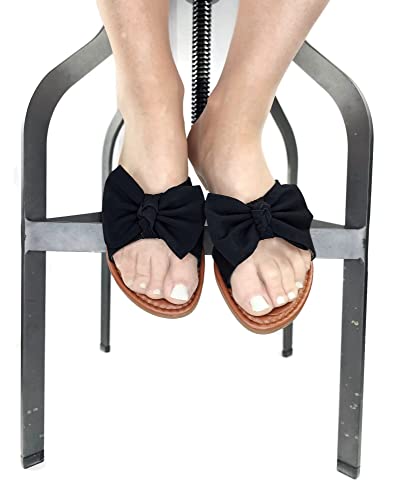 SAMANTHA Sandals Slip On Slide Flat with Twist Knot Bow3