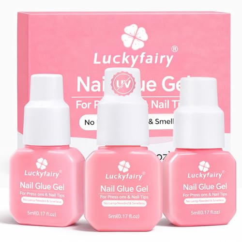 Gel Nail Glue for Press on Nails: No U V Lamp Need, Upgraded Air Fast-curing Super Strong Glue Gel Travel-Size 5ml for Nail Tips Fake Nails & Acrylic Long Lasting 3PCS