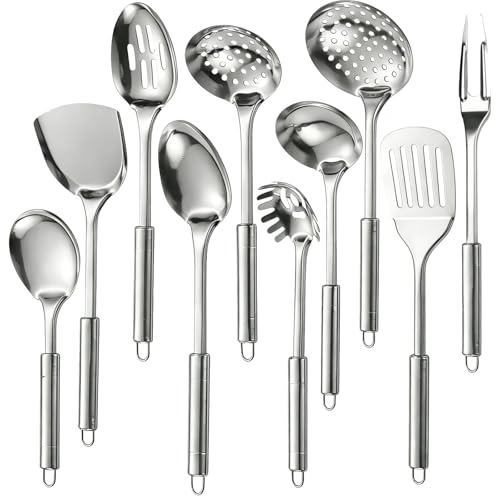 Juego de utensilios de cocina acero inoxidable 10 cucharas cocina acero inoxidable 410 10 mm de espesor utensilios pulidos 34 cm largo10 cm ancho para uso doméstico como regalo o principiantes