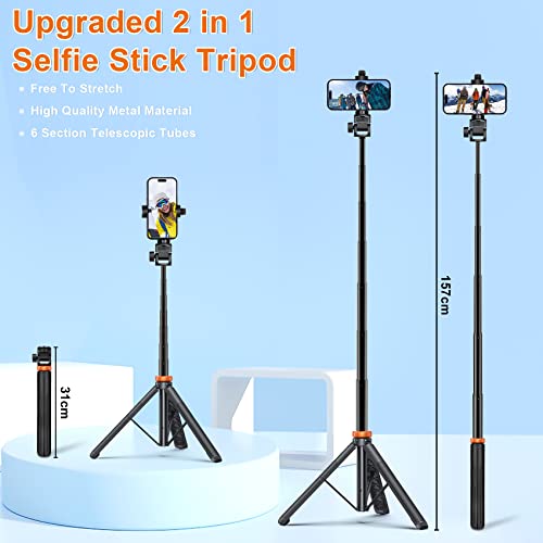 Eocean 157cm Phone Tripod, Extendable Tripod for iPhone, Selfie Stick with Remote & Phone Holder, Mobile Phone Stand for Photography Video Recording Travel, Compatible with iPhone/Android