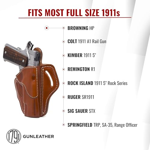 1791 Gunleather 1911 Holster, Right Hand OWB Leather Gun Holster for Belts fits All 1911 Models with 4" and 5" Barrels (Classic Brown) - Thumbnail 4