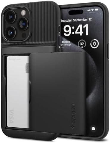 Spigen Slim Armor CS Back Cover Case for iPhone 15 Pro, Built-in Card Slot, Dual-Layer Protection - Polycarbonate + TPU | Black