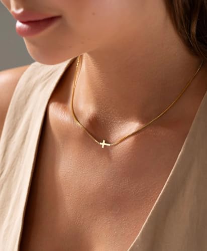 Cross Necklace for Women 14K Gold Silver Plated Dainty Small Cross Pendant Necklace Charm Choker Trendy Cute Cross Charm Chain Necklaces Faith Religion Jewelry Minimalist Gifts2
