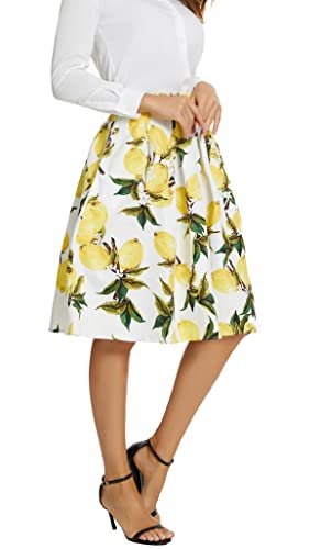 Image of Tandisk Women's Vintage A-line Printed Pleated Flared Midi Skirt with Pockets