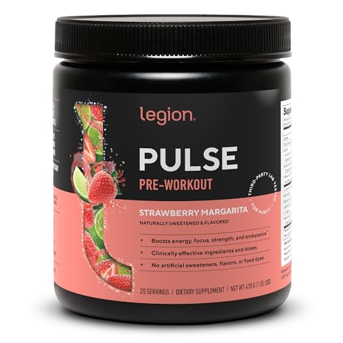 Image of LEGION Pulse Pre Workout - All Natural Nitric Oxide Preworkout Drink to Boost Energy, Creatine Free, Naturally Sweetened, Beta Alanine, Citrulline, Alpha GPC (Strawberry Margarita)