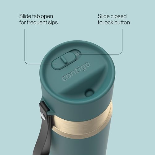 Image of Contigo AutoSeal 16 oz Stainless Steel Vacuum-Insulated Water Bottle with Leakproof Push-Button Spout & Lock, Carry Strap, BPA-Free & Lead-Free, Dishwasher Safe
