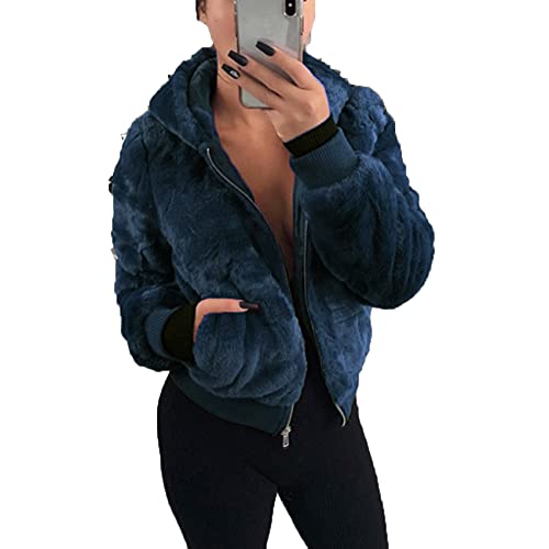 BDCUYAHSKL Herfst en Winter Vrouwen Casual Mode Hooded Pure Kleur Pluche Rits Lange Mouwen Losse Top Korte Jas Vrouwen