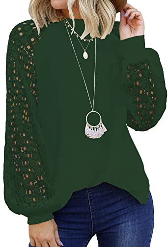Image of Shasmi Women's White Ballon Long Sleeve, Crew Neck Tops Lace Casual Loose Blouses T Shirts (Shree Top 29)